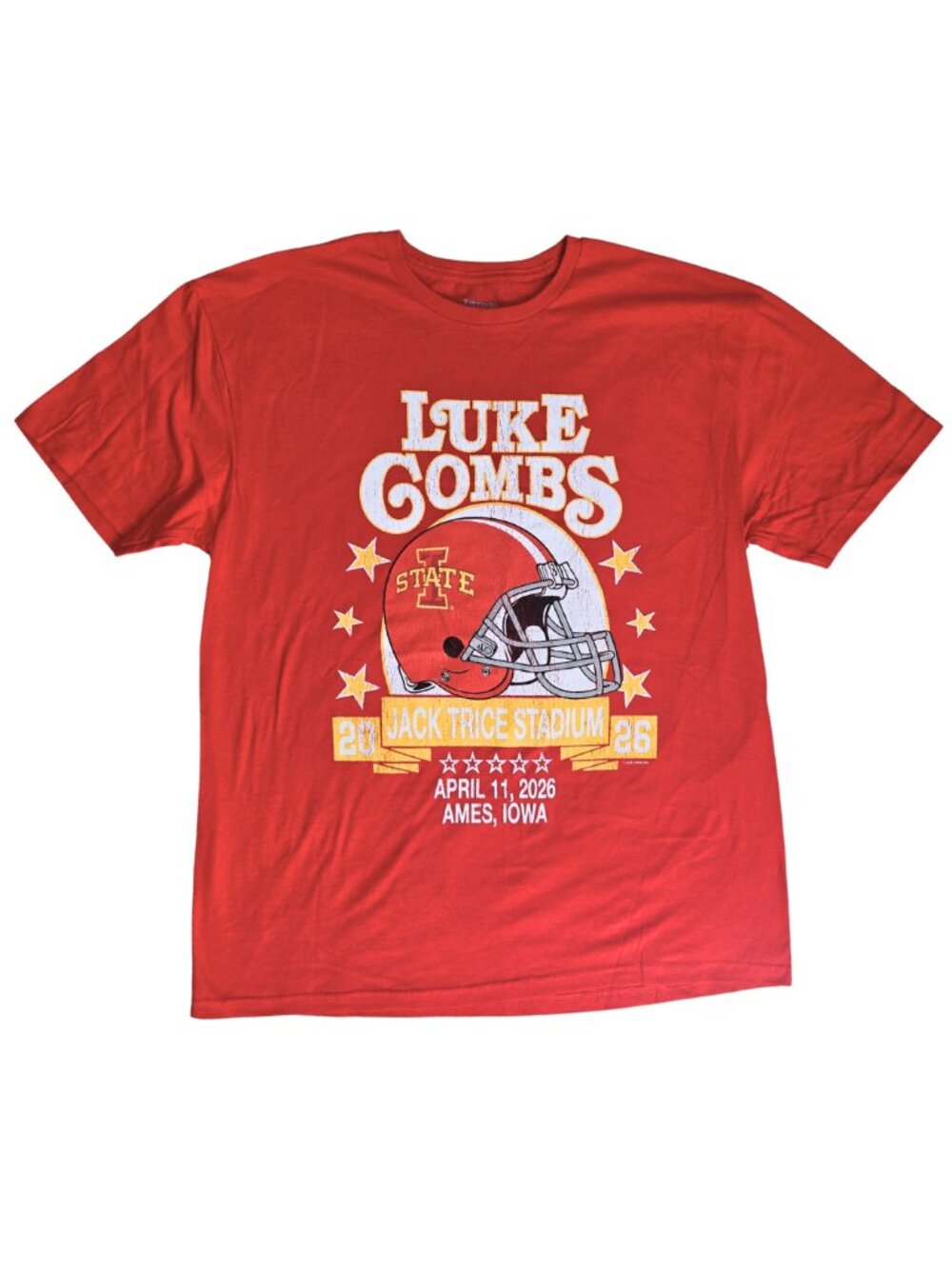 Luke Combs Iowa State Concert T-Shirt Jack Trice Stadium Ames 2026 Red XL